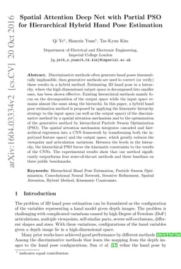 Spatial Attention Deep Net with Partial PSO for Hierarchical Hybrid Hand
  Pose Estimation