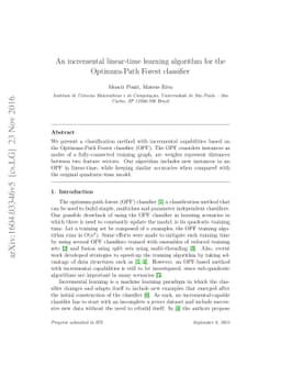 An incremental linear-time learning algorithm for the Optimum-Path
  Forest classifier
