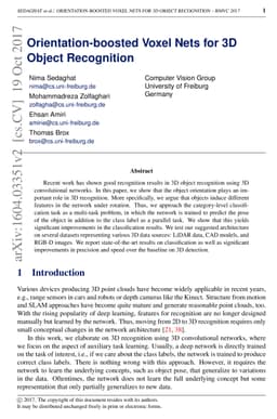 Orientation-boosted Voxel Nets for 3D Object Recognition