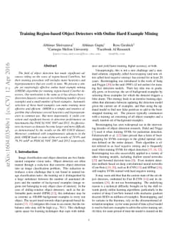 Training Region-based Object Detectors with Online Hard Example Mining