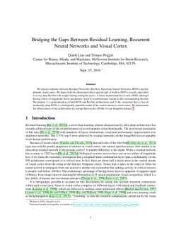 Bridging the Gaps Between Residual Learning, Recurrent Neural Networks
  and Visual Cortex