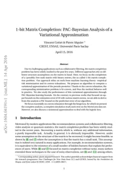 1-bit Matrix Completion: PAC-Bayesian Analysis of a Variational
  Approximation