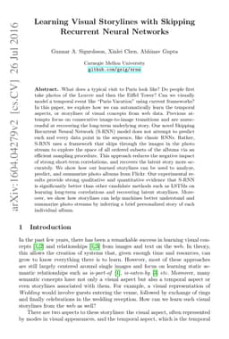 Learning Visual Storylines with Skipping Recurrent Neural Networks