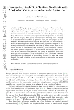 Precomputed Real-Time Texture Synthesis with Markovian Generative
  Adversarial Networks