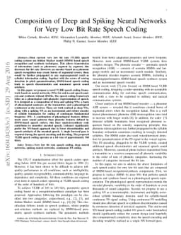 Composition of Deep and Spiking Neural Networks for Very Low Bit Rate
  Speech Coding