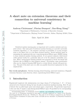 A short note on extension theorems and their connection to universal
  consistency in machine learning