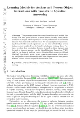 Learning Models for Actions and Person-Object Interactions with Transfer
  to Question Answering