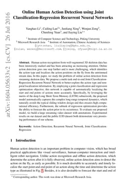 Online Human Action Detection using Joint Classification-Regression
  Recurrent Neural Networks