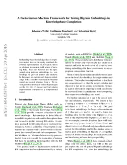 A Factorization Machine Framework for Testing Bigram Embeddings in
  Knowledgebase Completion