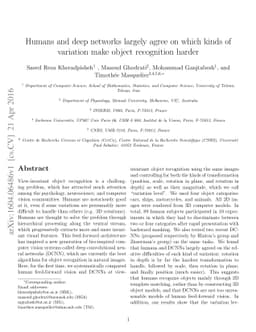 Humans and deep networks largely agree on which kinds of variation make
  object recognition harder