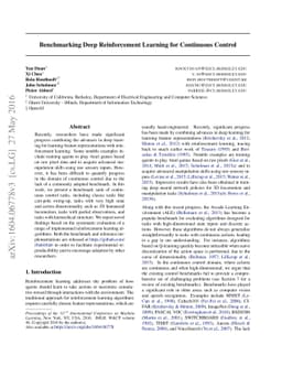 Benchmarking Deep Reinforcement Learning for Continuous Control