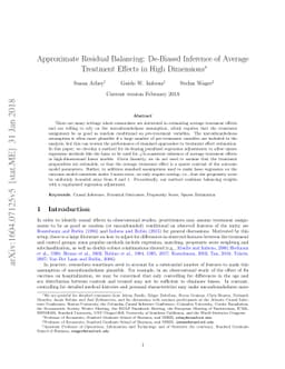 Approximate Residual Balancing: De-Biased Inference of Average Treatment
  Effects in High Dimensions