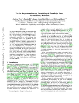 On the representation and embedding of knowledge bases beyond binary
  relations