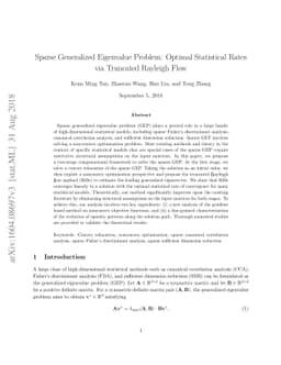 Sparse Generalized Eigenvalue Problem: Optimal Statistical Rates via
  Truncated Rayleigh Flow