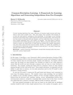 Common-Description Learning: A Framework for Learning Algorithms and
  Generating Subproblems from Few Examples