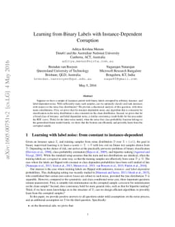 Learning from Binary Labels with Instance-Dependent Corruption