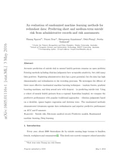 An evaluation of randomized machine learning methods for redundant data:
  Predicting short and medium-term suicide risk from administrative records and
  risk assessments