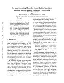 Coverage Embedding Models for Neural Machine Translation