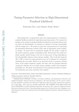 Tuning parameter selection in high dimensional penalized likelihood