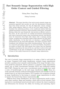 Fast Semantic Image Segmentation with High Order Context and Guided
  Filtering