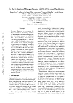 On the Evaluation of Dialogue Systems with Next Utterance Classification