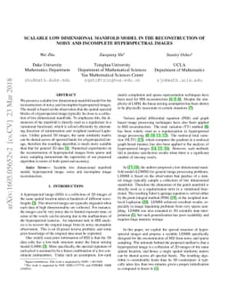Scalable low dimensional manifold model in the reconstruction of noisy
  and incomplete hyperspectral images