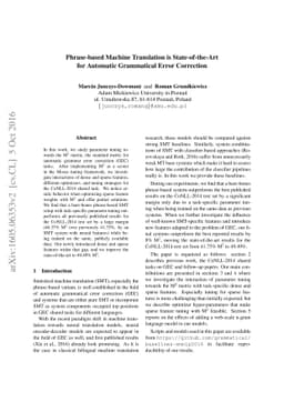 Phrase-based Machine Translation is State-of-the-Art for Automatic
  Grammatical Error Correction