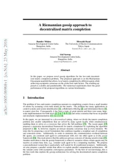 A Riemannian gossip approach to decentralized matrix completion