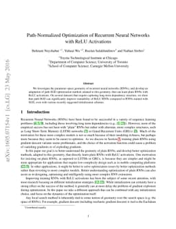 Path-Normalized Optimization of Recurrent Neural Networks with ReLU
  Activations