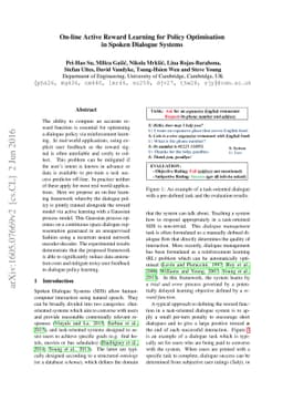 On-line Active Reward Learning for Policy Optimisation in Spoken
  Dialogue Systems