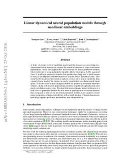 Linear dynamical neural population models through nonlinear embeddings