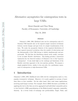 Alternative asymptotics for cointegration tests in large VARs