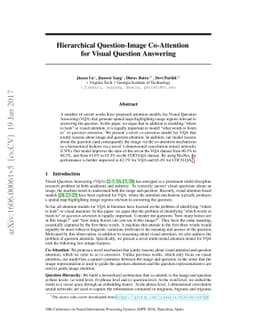 Hierarchical Question-Image Co-Attention for Visual Question Answering