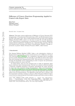Difference of Convex Functions Programming Applied to Control with
  Expert Data