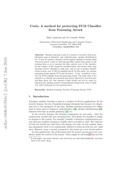 Curie: A method for protecting SVM Classifier from Poisoning Attack