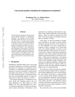 Can neural machine translation do simultaneous translation?