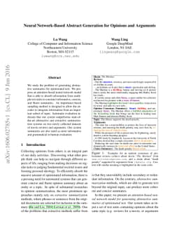 Neural Network-Based Abstract Generation for Opinions and Arguments