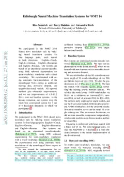 Edinburgh Neural Machine Translation Systems for WMT 16
