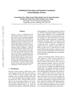 Conditional Generation and Snapshot Learning in Neural Dialogue Systems