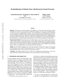 De-identification of Patient Notes with Recurrent Neural Networks