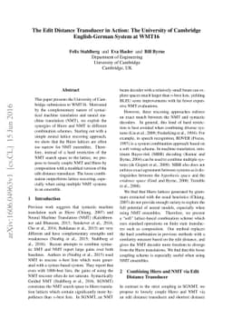 The Edit Distance Transducer in Action: The University of Cambridge
  English-German System at WMT16