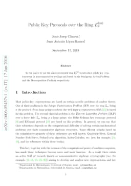 Public Key Protocols over the Ring E_p(m)
