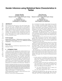 Gender Inference using Statistical Name Characteristics in Twitter