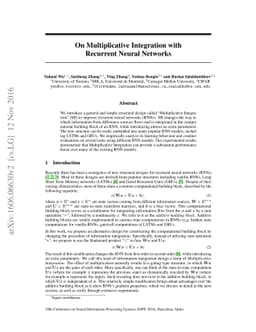 On Multiplicative Integration with Recurrent Neural Networks