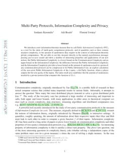 Multi-Party Protocols, Information Complexity and Privacy