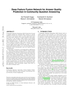 Deep Feature Fusion Network for Answer Quality Prediction in Community
  Question Answering
