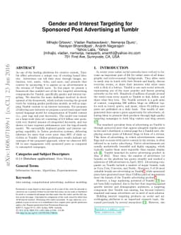 Gender and Interest Targeting for Sponsored Post Advertising at Tumblr