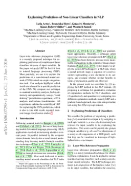 Explaining Predictions of Non-Linear Classifiers in NLP