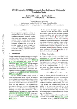 CUNI System for WMT16 Automatic Post-Editing and Multimodal Translation
  Tasks