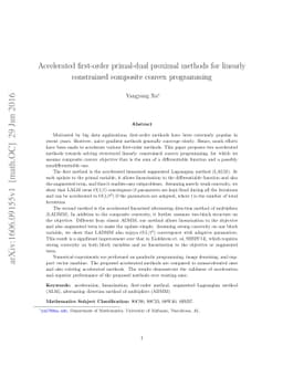 Accelerated first-order primal-dual proximal methods for linearly
  constrained composite convex programming